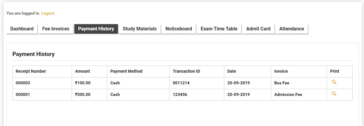 Student Payment History