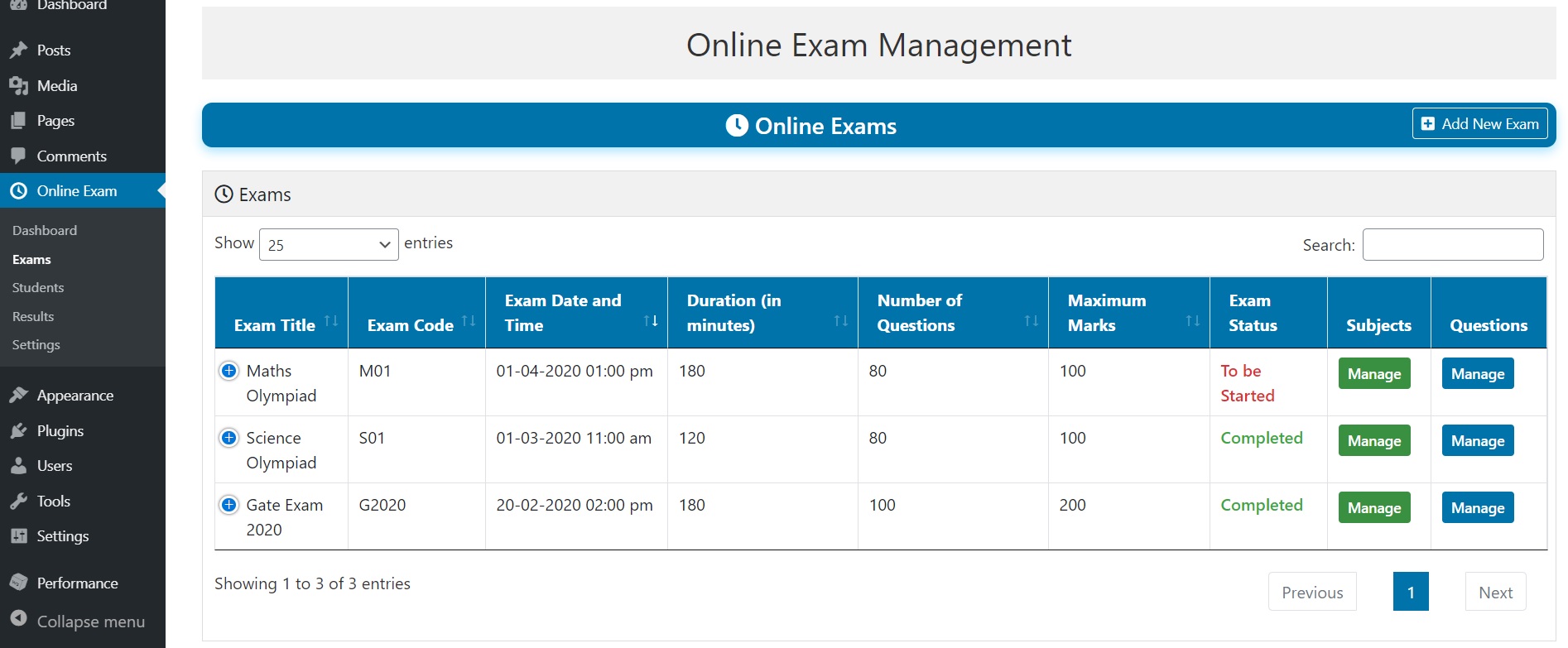 view-exams