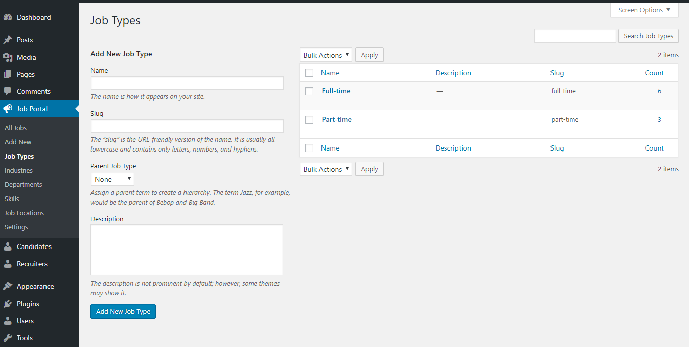 Job Portal Types