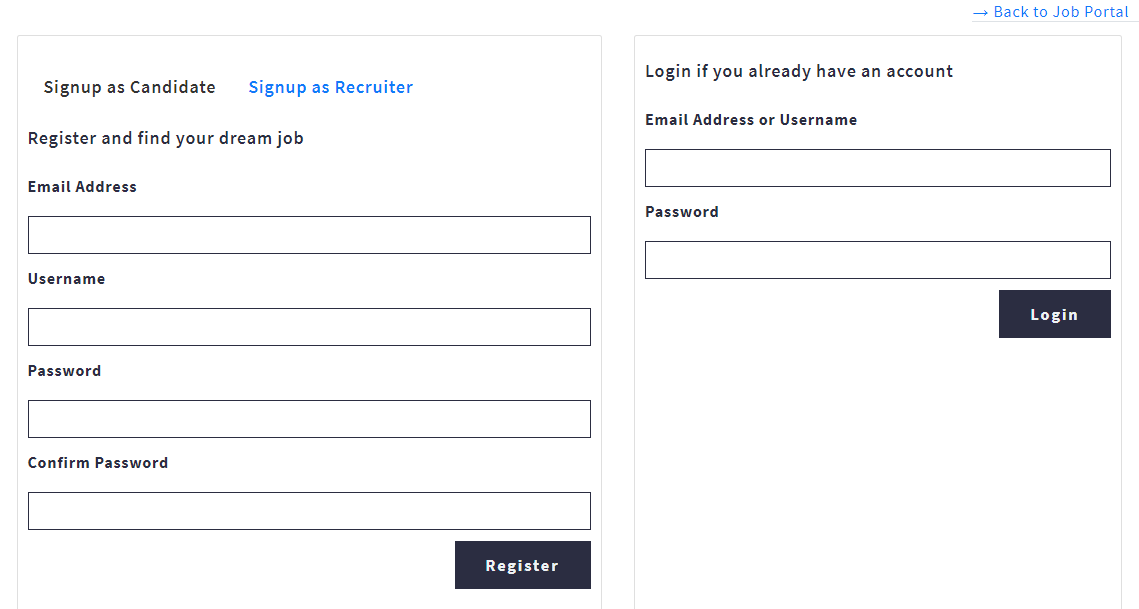 Job Portal Signup and Login