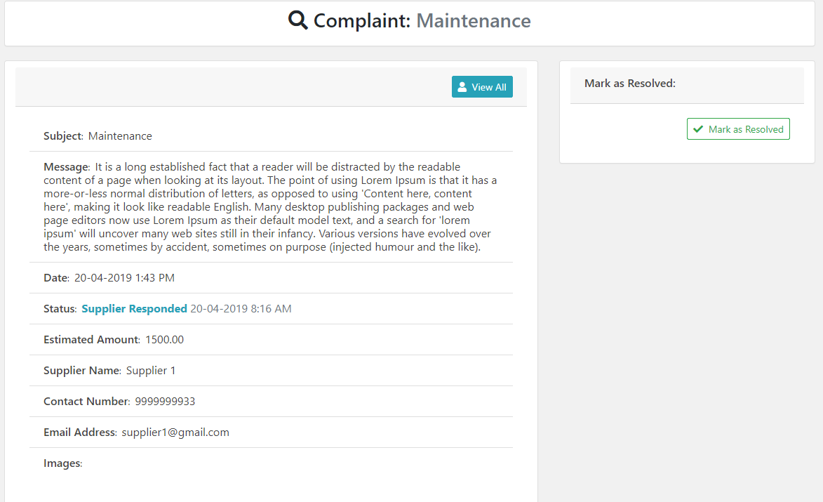 Resident Complain Status