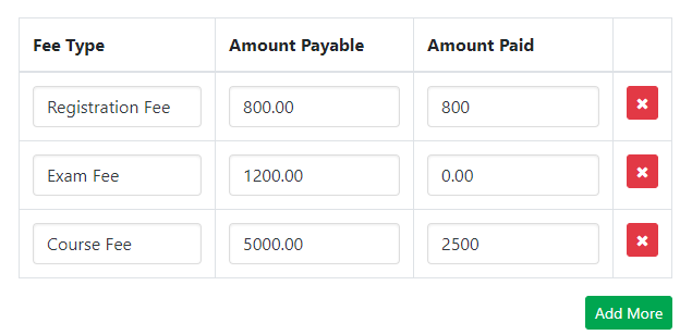 Institute Management Add Student Fee Types