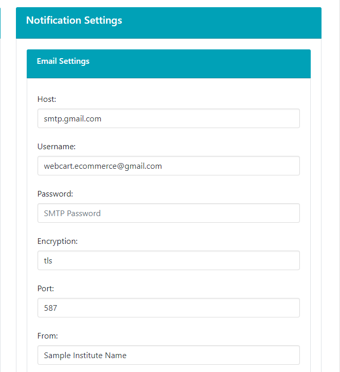 Institute Management Notification Settings