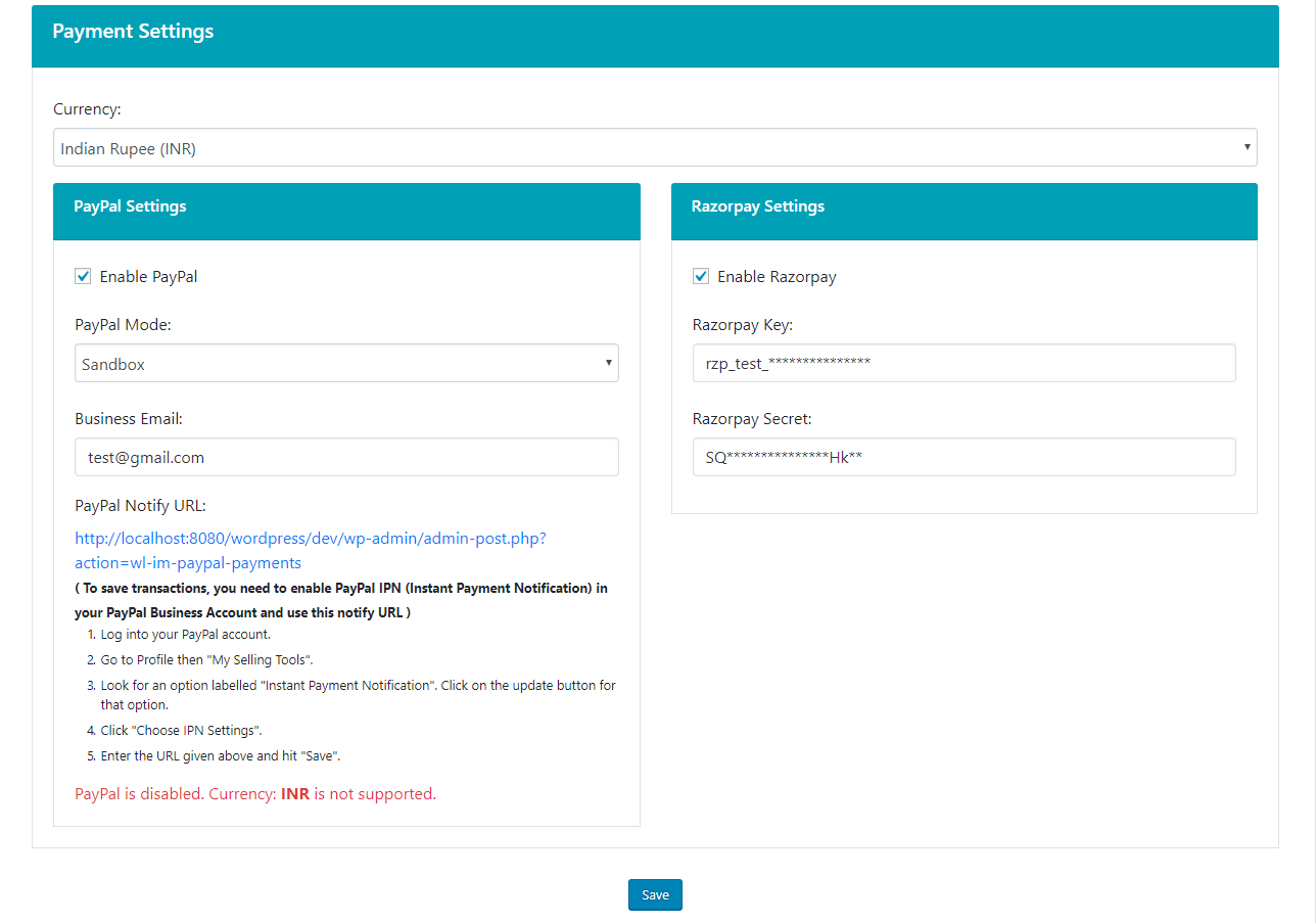 Institute-Management-Payment-Settings