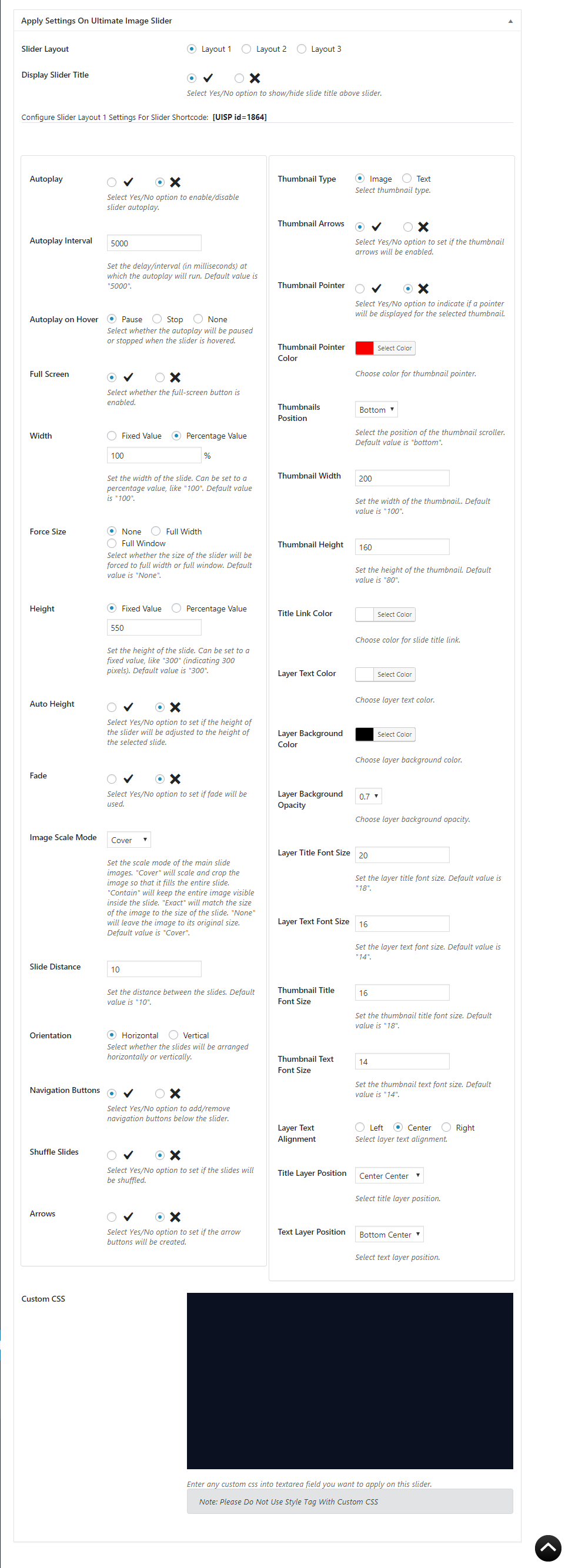 Layout 1 Settings